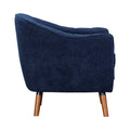 Mid Century Modern Accent Chair 1Pc Blue Chenille Fabric Upholstered Channel Stitched Back Brown Legs Solid Wood Furniture Blue Primary Living Space Mid Century Modern Solid Wood