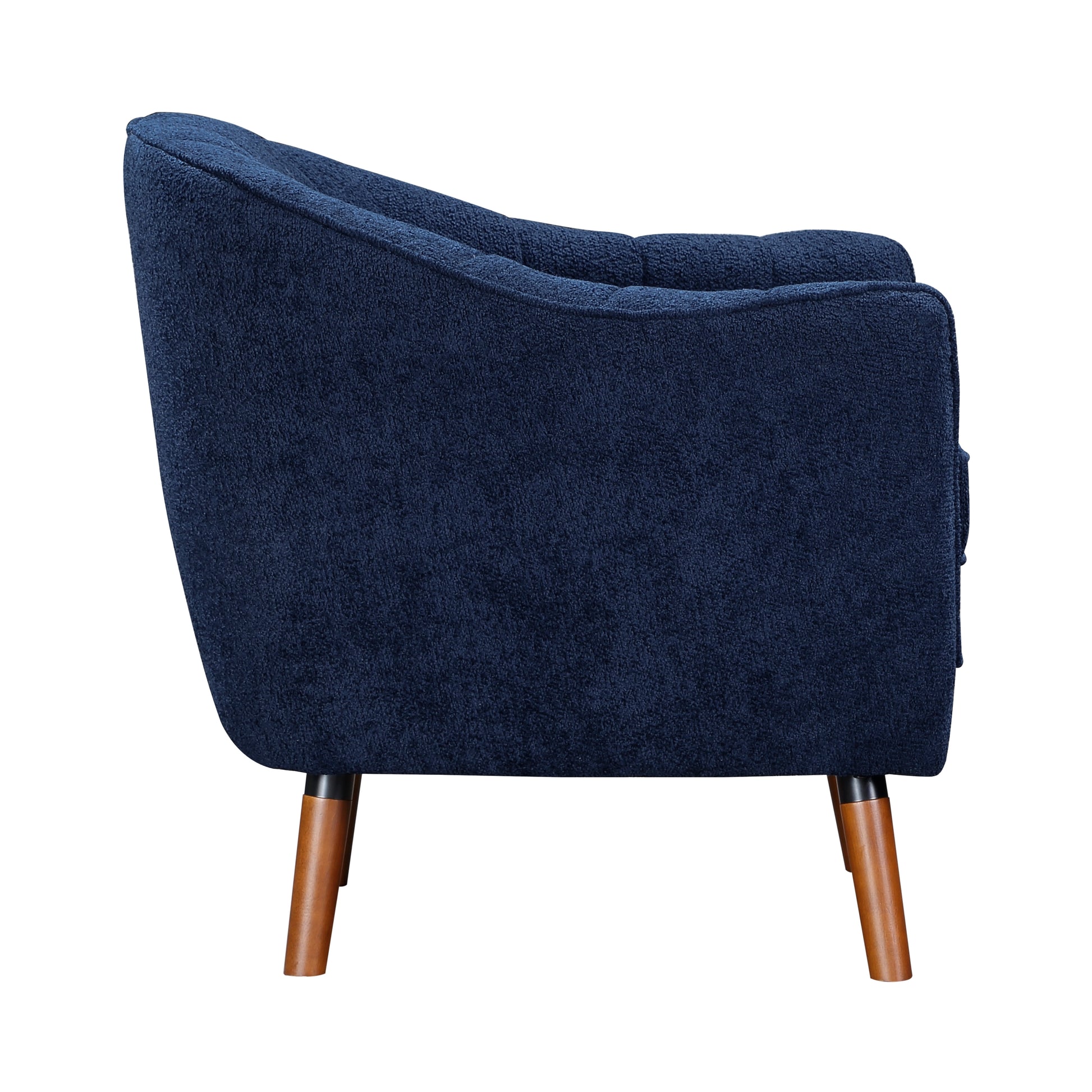 Mid Century Modern Accent Chair 1Pc Blue Chenille Fabric Upholstered Channel Stitched Back Brown Legs Solid Wood Furniture Blue Primary Living Space Mid Century Modern Solid Wood