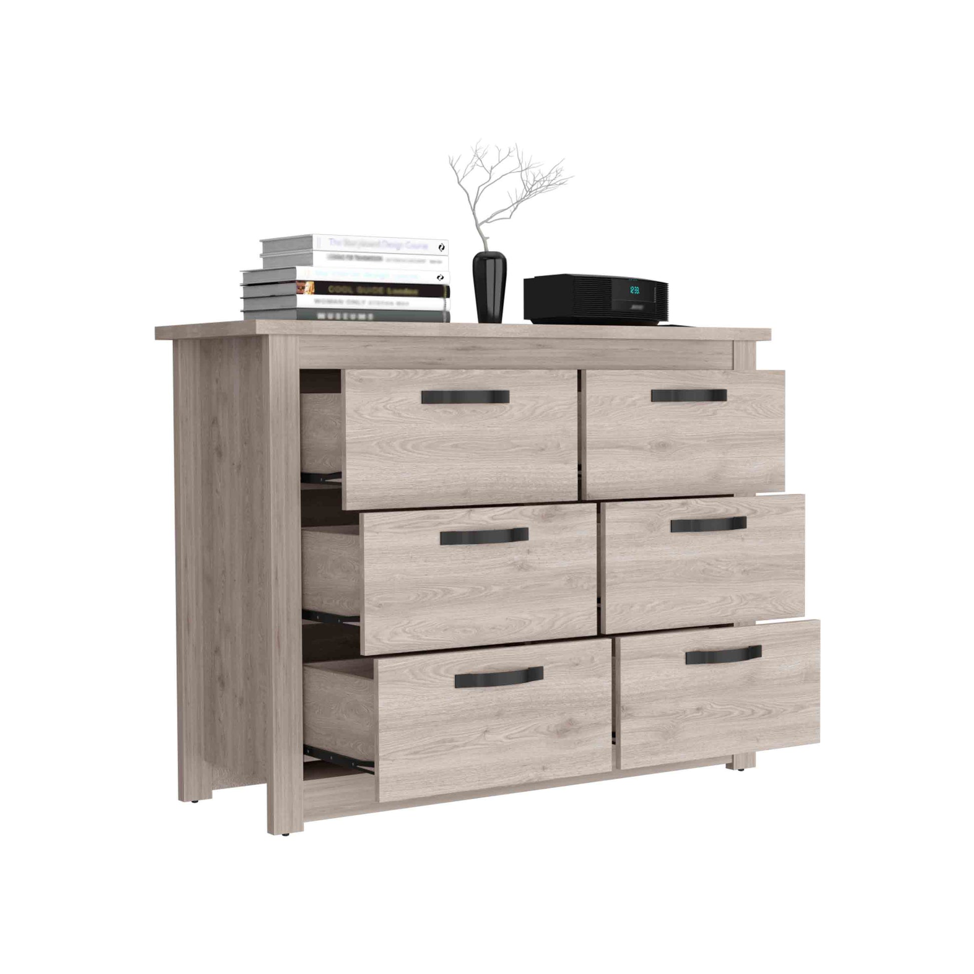 Becca 6 Drawer Double Dresserfour Legs, Metal Hardware Light Gray Gray Drawer 5 Drawers & Above Bedroom Shelf Modern Particle Board Particle Board