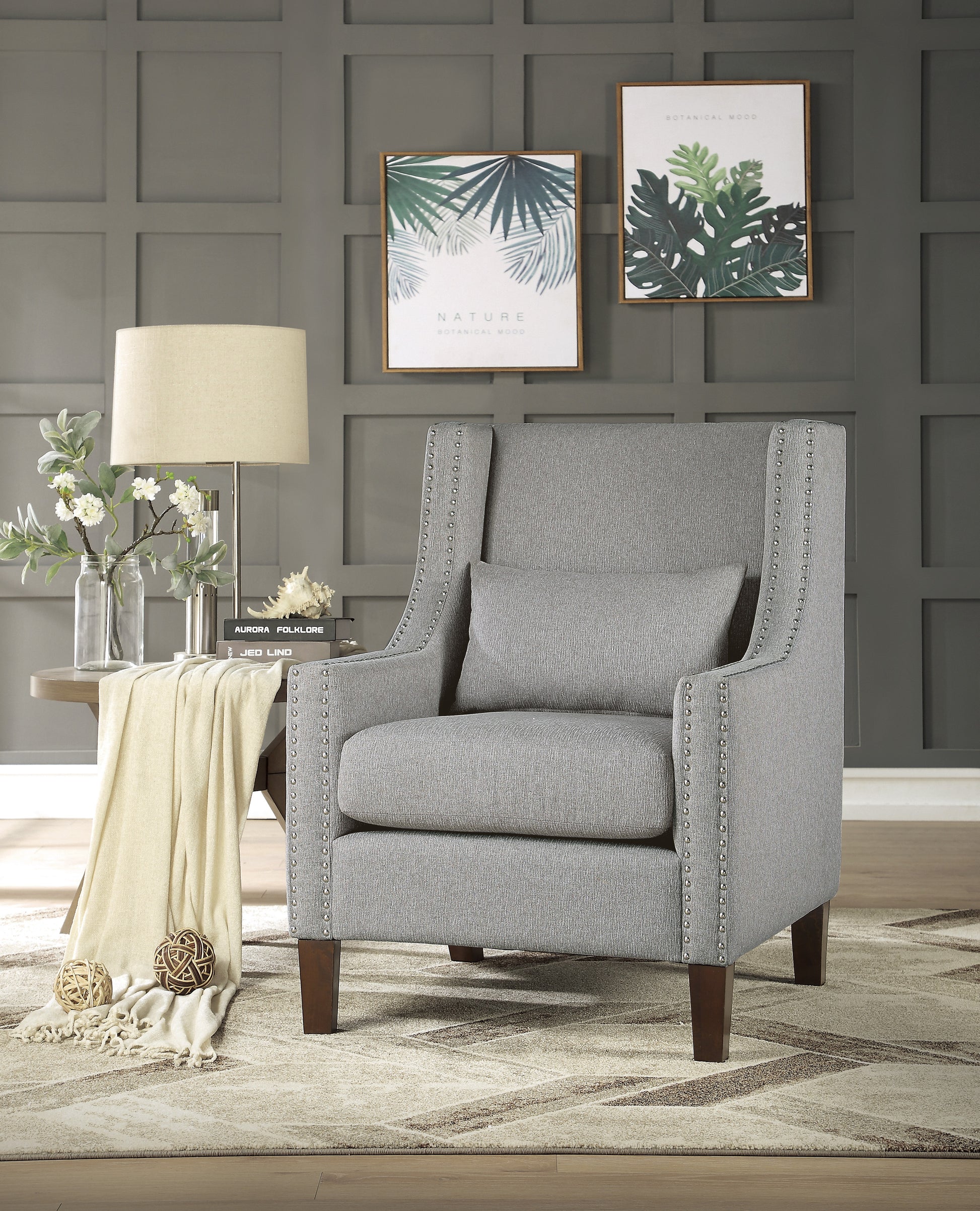 1Pc Traditional Accent Chair With Pillow Trim Light Gray Polyester Upholstered Solid Wood Furniture Modern Living Room Chair Light Gray Primary Living Space Contemporary,Modern Solid Wood