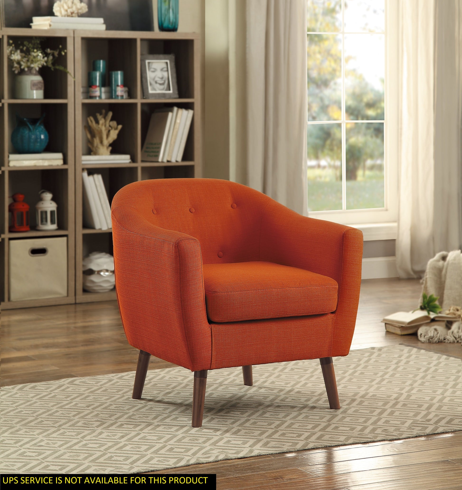 Orange Fabric Upholstered Accent Chair 1Pc Espresso Finish Legs Button Tufted Solid Wood Furniture Living Room Chair Orange Primary Living Space Mid Century Modern,Retro Solid Wood