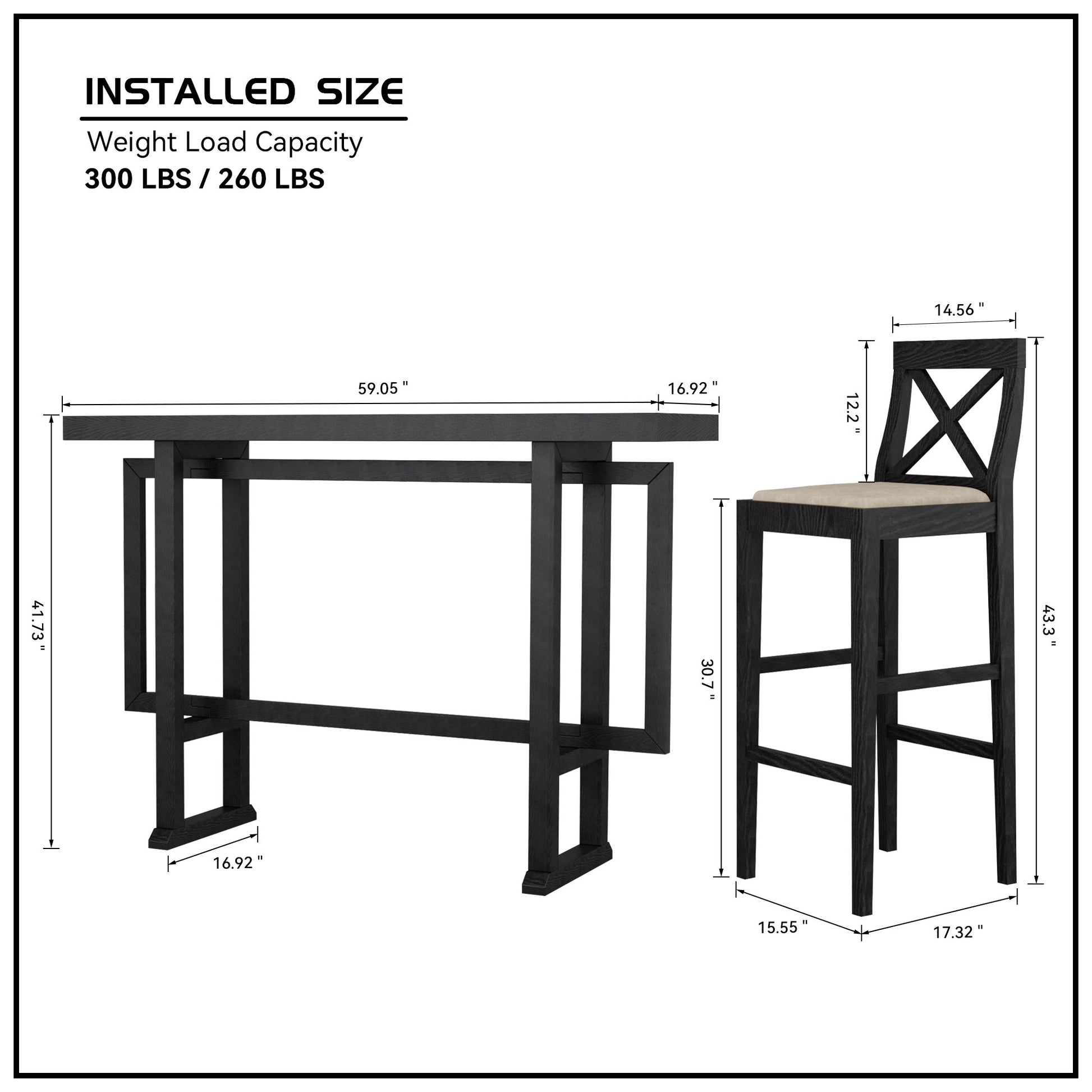 Bar Table,Bar Chair, Extra Long Entryway Table For Entryway, Hallway, Living Room, Foyer, Corridor, Rectangular Wood High Top Kitchen Dining Table, Black Matt Black Solid Wood Mdf