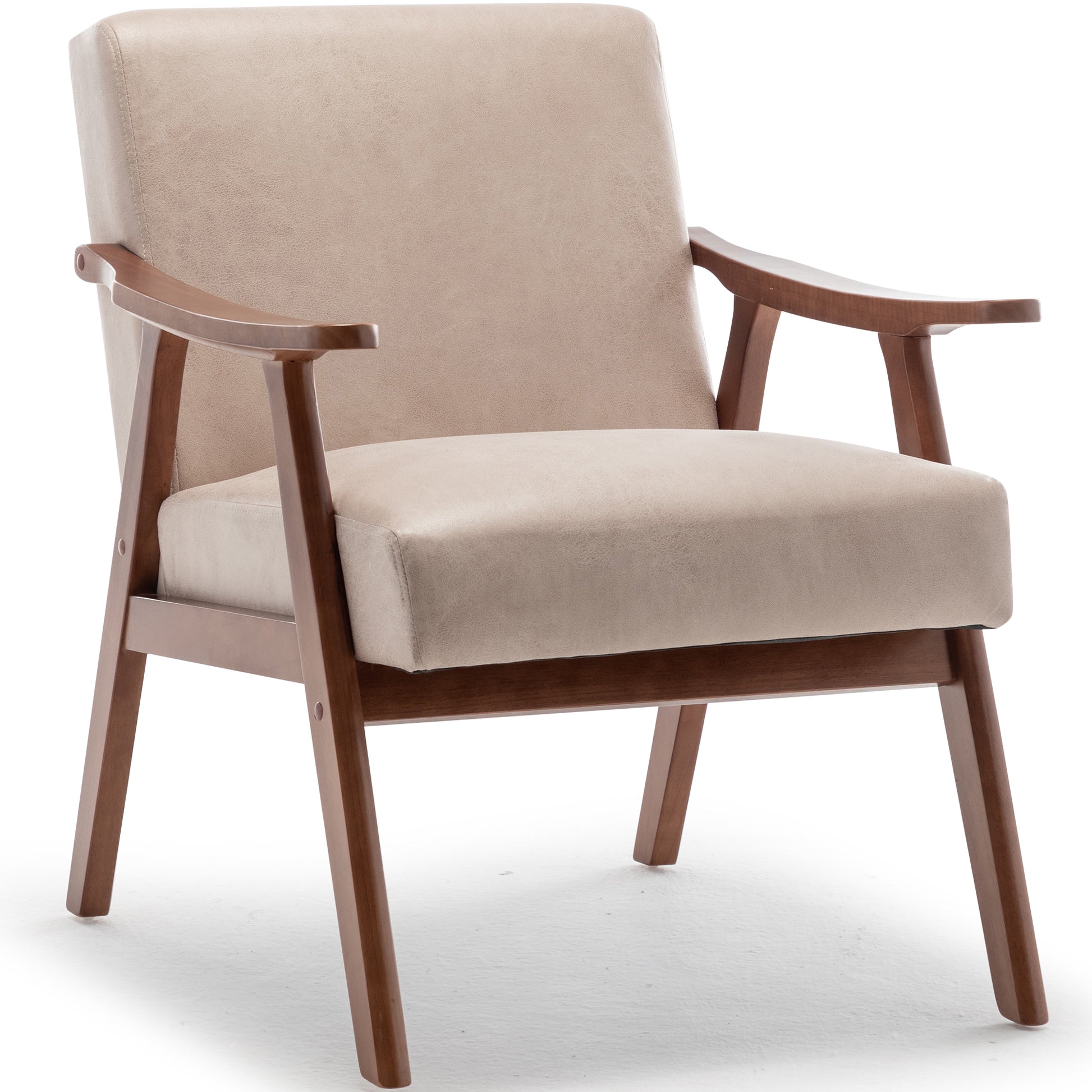 Mid Century Modern Chair, Living Room Chair With Solid Wood Frame, Accent Chair Extra Thick Backrest, Wingback Chair For Bedroom, Reading Room, Living Room, Lounge Chair Indoor Light Camel Primary Living Space Mid Century Modern Foam Fabric
