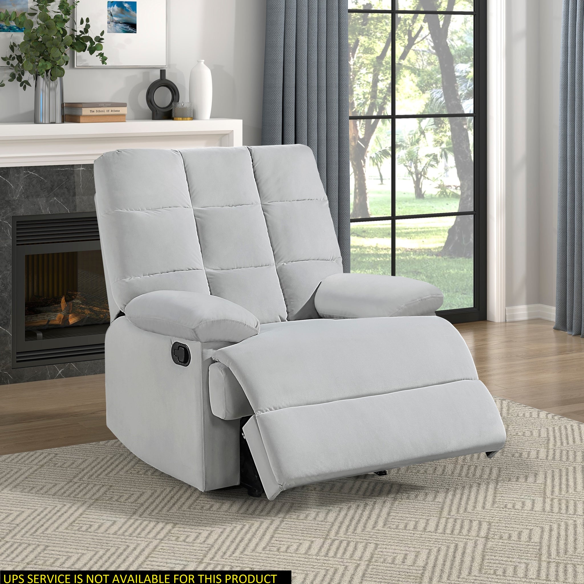 Reclining Chair Light Gray Velvet Upholstery Square Tufted Back Pillowtop Arms Solid Wood Furniture Modern Living Room Recliner 1Pc Light Gray Velvet Wood Primary Living Space Cushion Back Modern Pillow Top Arms Velvet