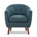 Blue Fabric Upholstered Accent Chair 1Pc Espresso Finish Legs Button Tufted Solid Wood Furniture Living Room Chair Blue Primary Living Space Mid Century Modern,Retro Solid Wood