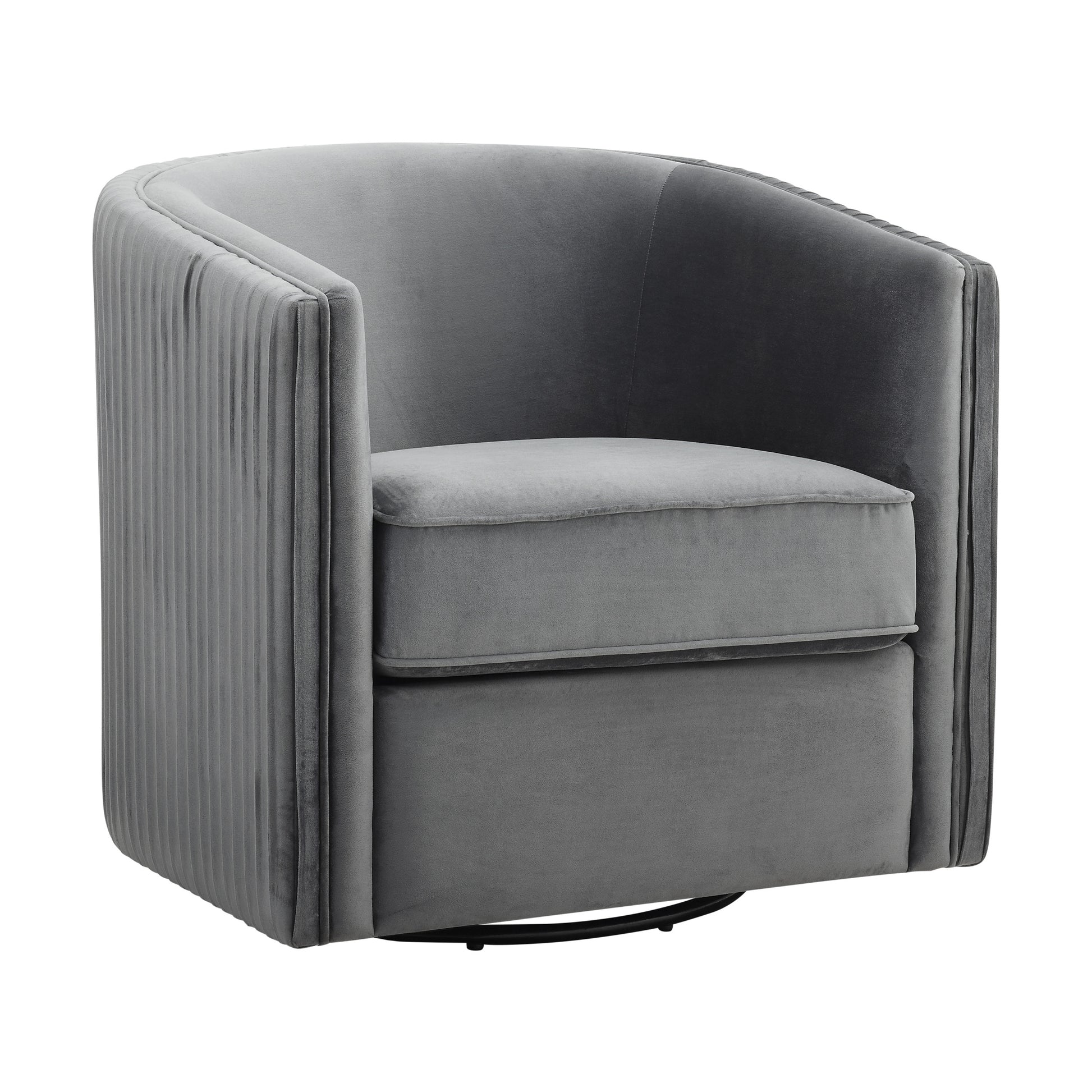Classic Living Room Furniture 1Pc Swivel Accent Chair Gray Velvet Upholstery Pleated Detail Solid Wood Furniture 360 Degree Swivel Chair Tuxedo Arms Gray Primary Living Space Classic,Modern Solid Wood