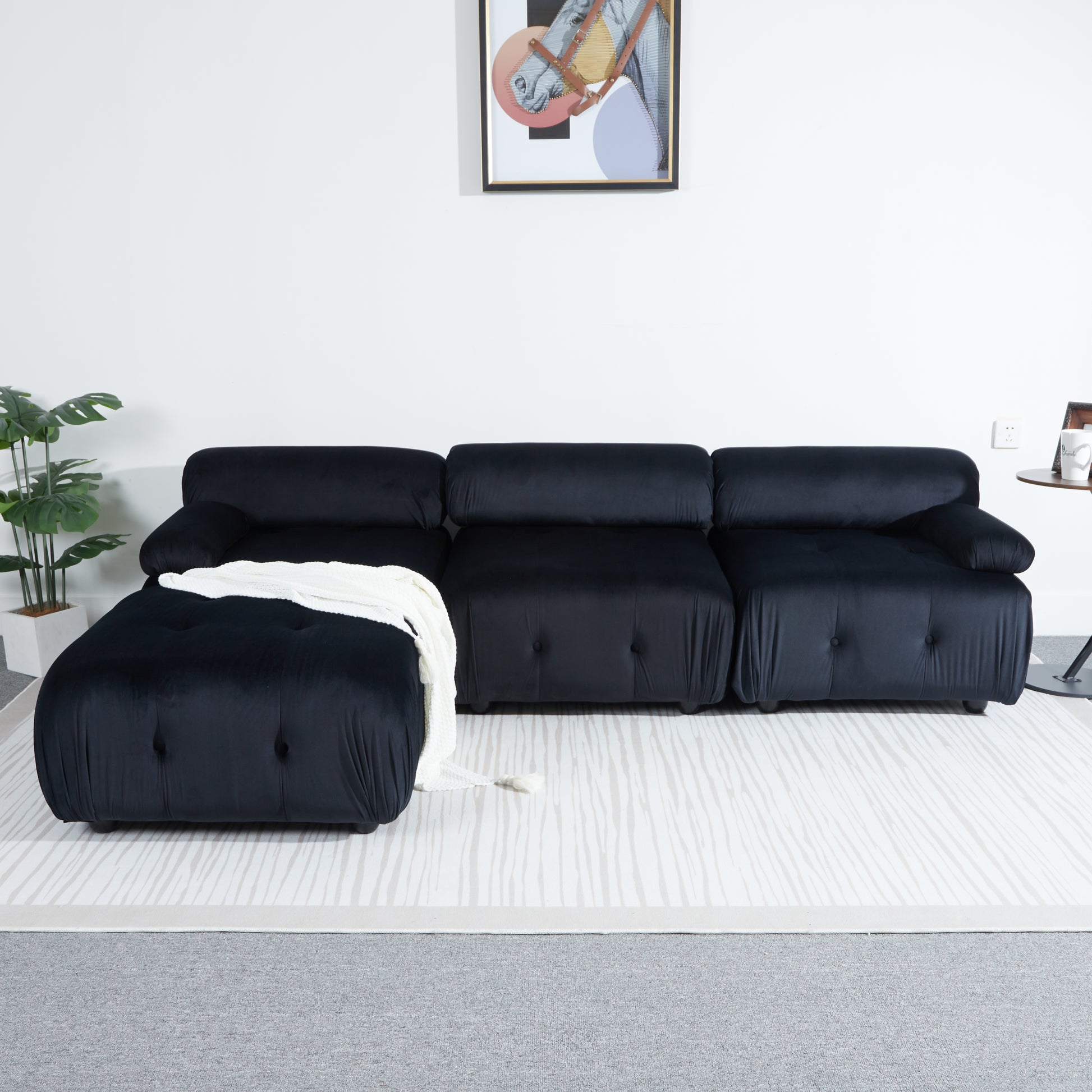 Modular Sectional Sofa Couch, Modern L Shaped Cloud Couch With Reversible Ottoman Convertible Button Tufted Velvet Fabric Couches For Living Room, Diy Combination,Black Black Velvet 4 Seat