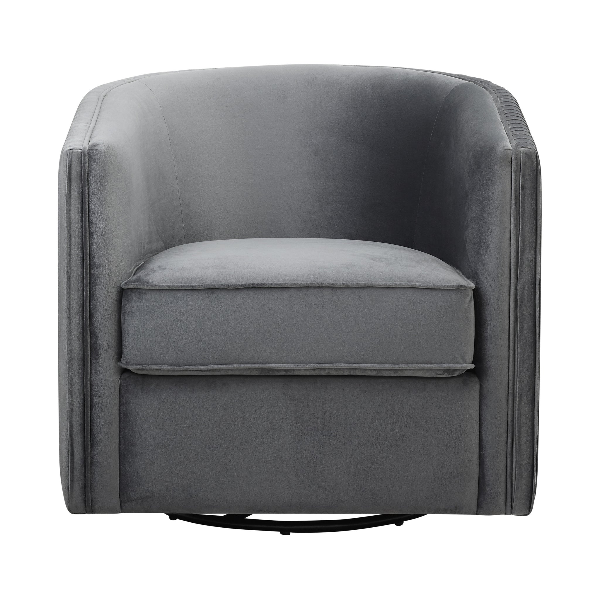Classic Living Room Furniture 1Pc Swivel Accent Chair Gray Velvet Upholstery Pleated Detail Solid Wood Furniture 360 Degree Swivel Chair Tuxedo Arms Gray Primary Living Space Classic,Modern Solid Wood