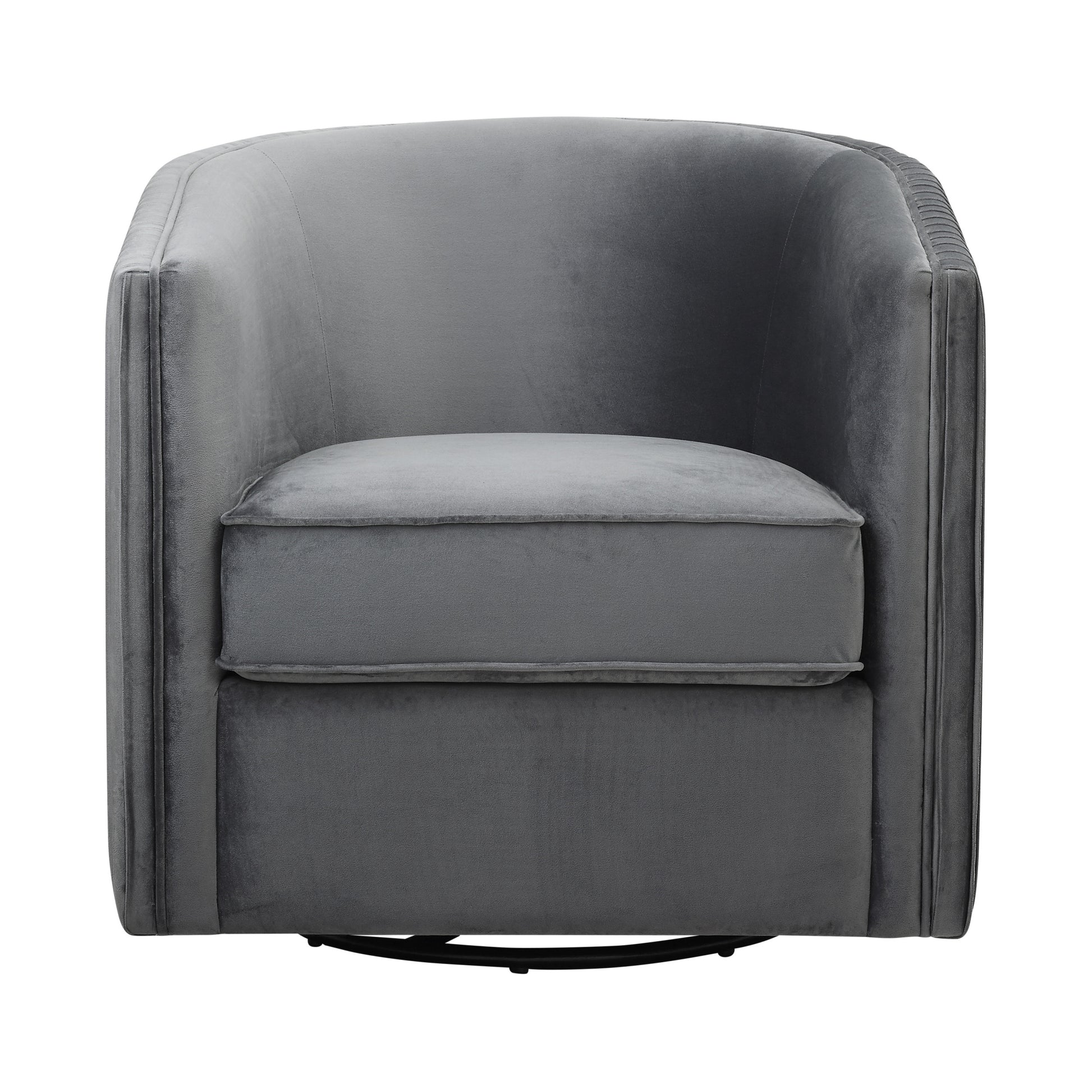 Classic Living Room Furniture 1Pc Swivel Accent Chair Gray Velvet Upholstery Pleated Detail Solid Wood Furniture 360 Degree Swivel Chair Tuxedo Arms Gray Primary Living Space Classic,Modern Solid Wood
