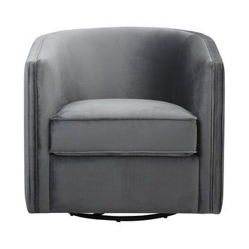 Classic Living Room Furniture 1Pc Swivel Accent Chair Gray Velvet Upholstery Pleated Detail Solid Wood Furniture 360 Degree Swivel Chair Tuxedo Arms Gray Primary Living Space Classic,Modern Solid Wood