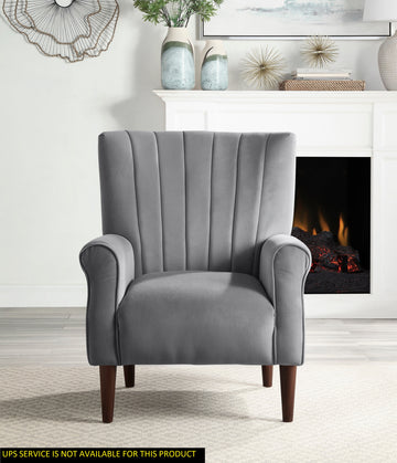 Modern Aesthetic Accent Chair Dark Gray Velvet Channel Tufted Back Solid Wood Furniture 1Pc Stylish Home Traditional Contoured Arms Dark Gray Primary Living Space Contemporary,Modern Velvet