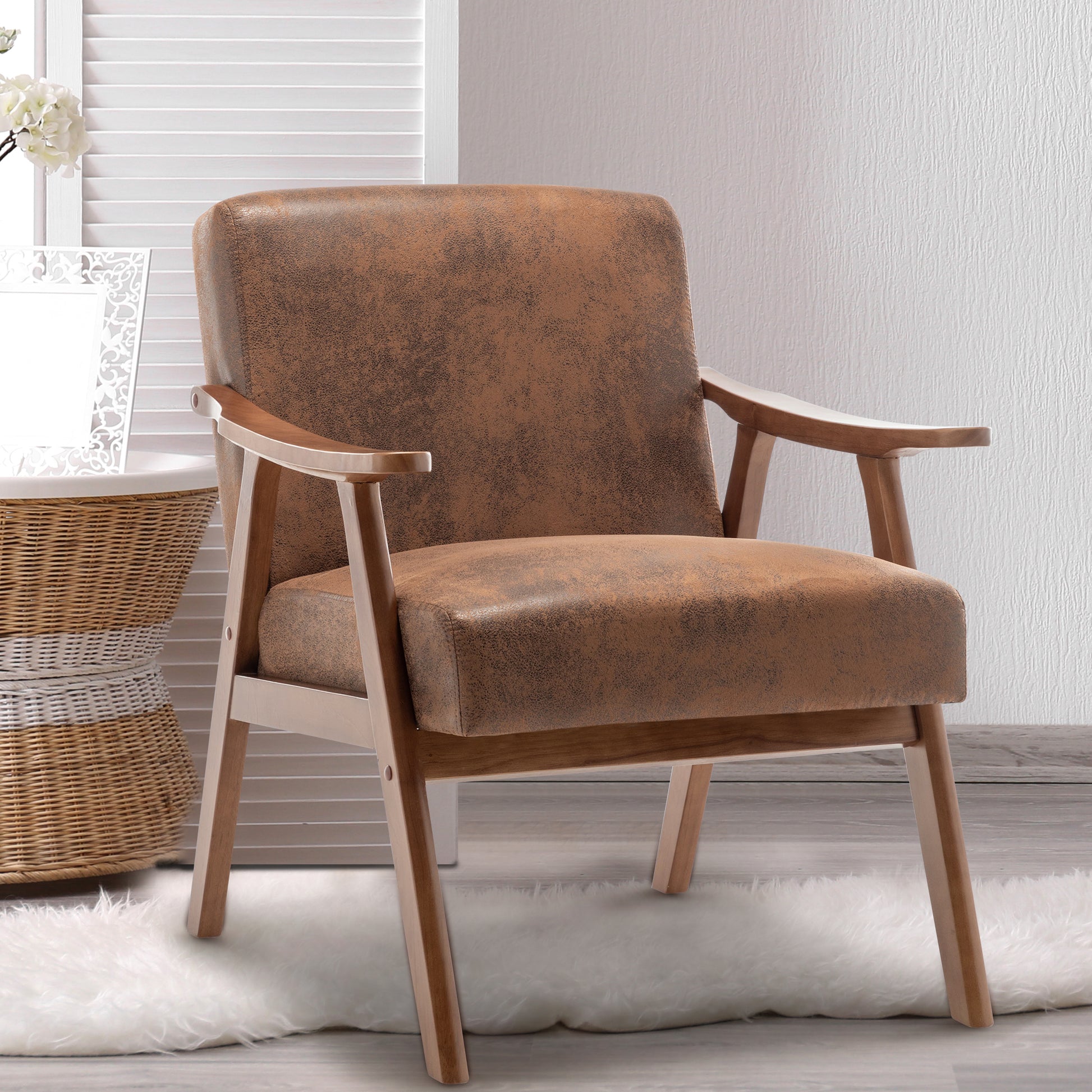 Mid Century Modern Chair, Living Room Chair With Solid Wood Frame, Accent Chair Extra Thick Backrest, Wingback Chair For Bedroom, Reading Room, Living Room, Lounge Chair Indoor Brown Primary Living Space Mid Century Modern Foam Fabric