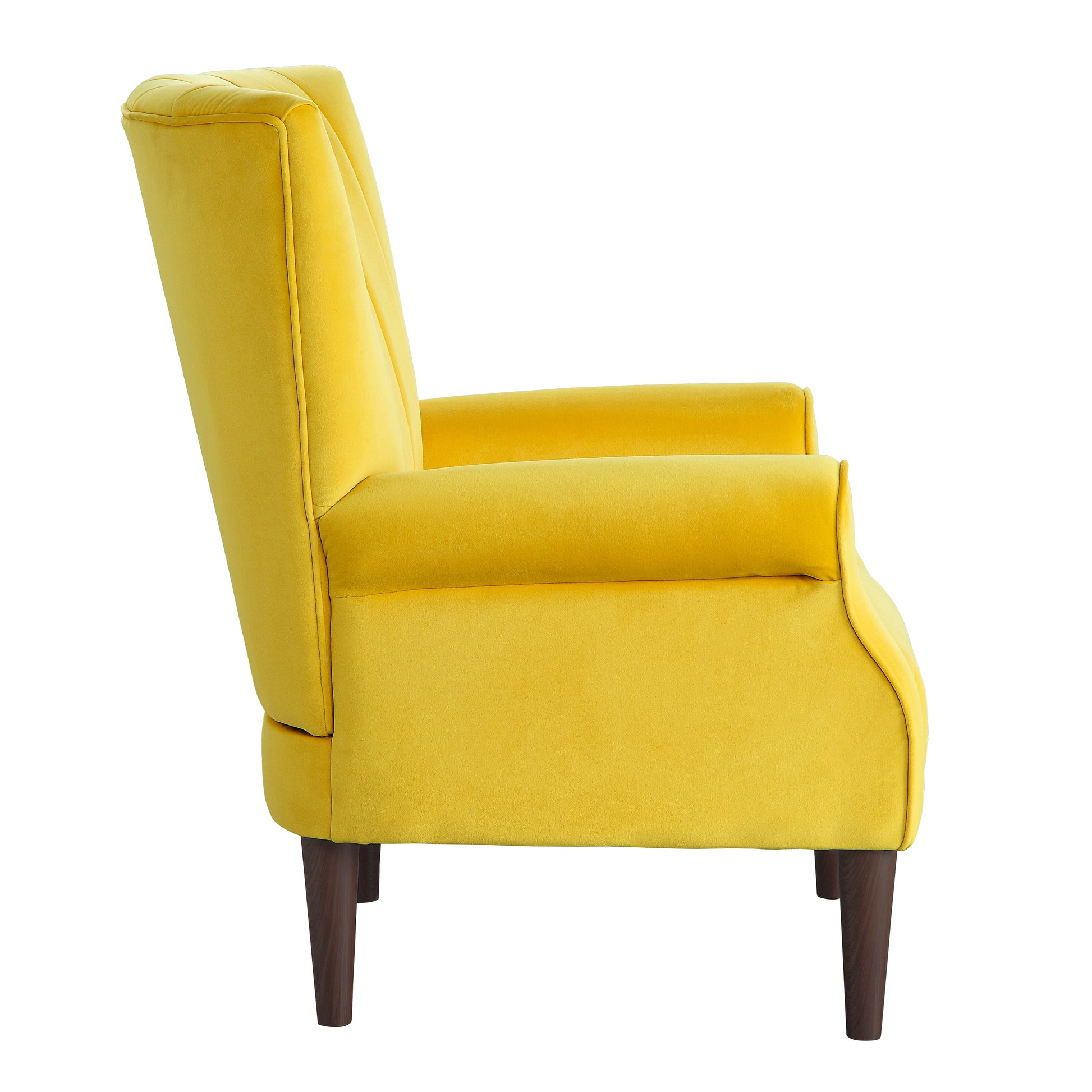 Modern Aesthetic Accent Chair Yellow Velvet Upholstery Channel Tufted Back Solid Wood Furniture 1Pc Stylish Home Traditional Contoured Arms Yellow Primary Living Space Contemporary,Modern Velvet