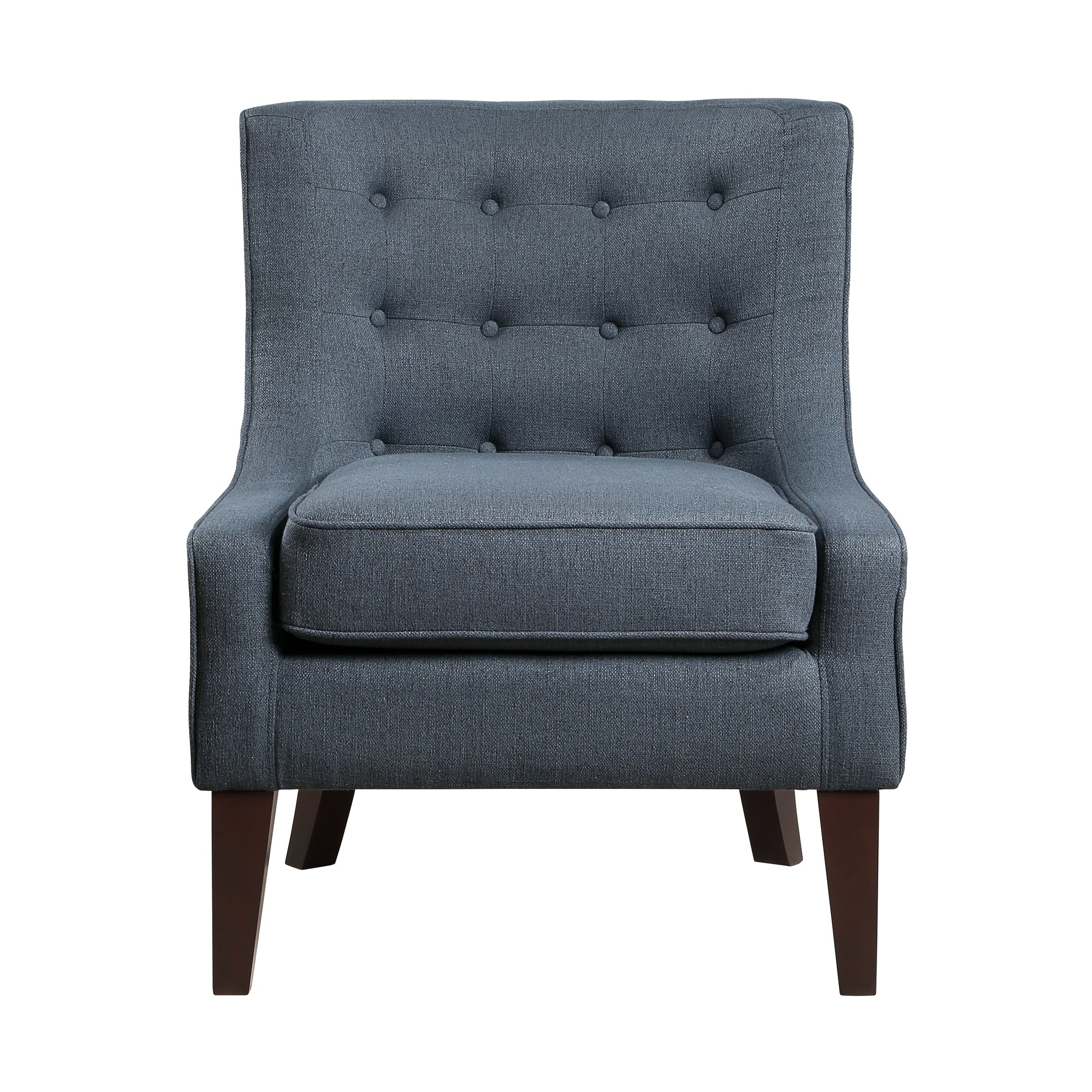 Classic Living Room 1Pc Accent Chair Button Tufted Blue Fabric Upholstery Solid Wood Furniture Reversible Seat Cushion Blue Primary Living Space Classic,Modern Solid Wood