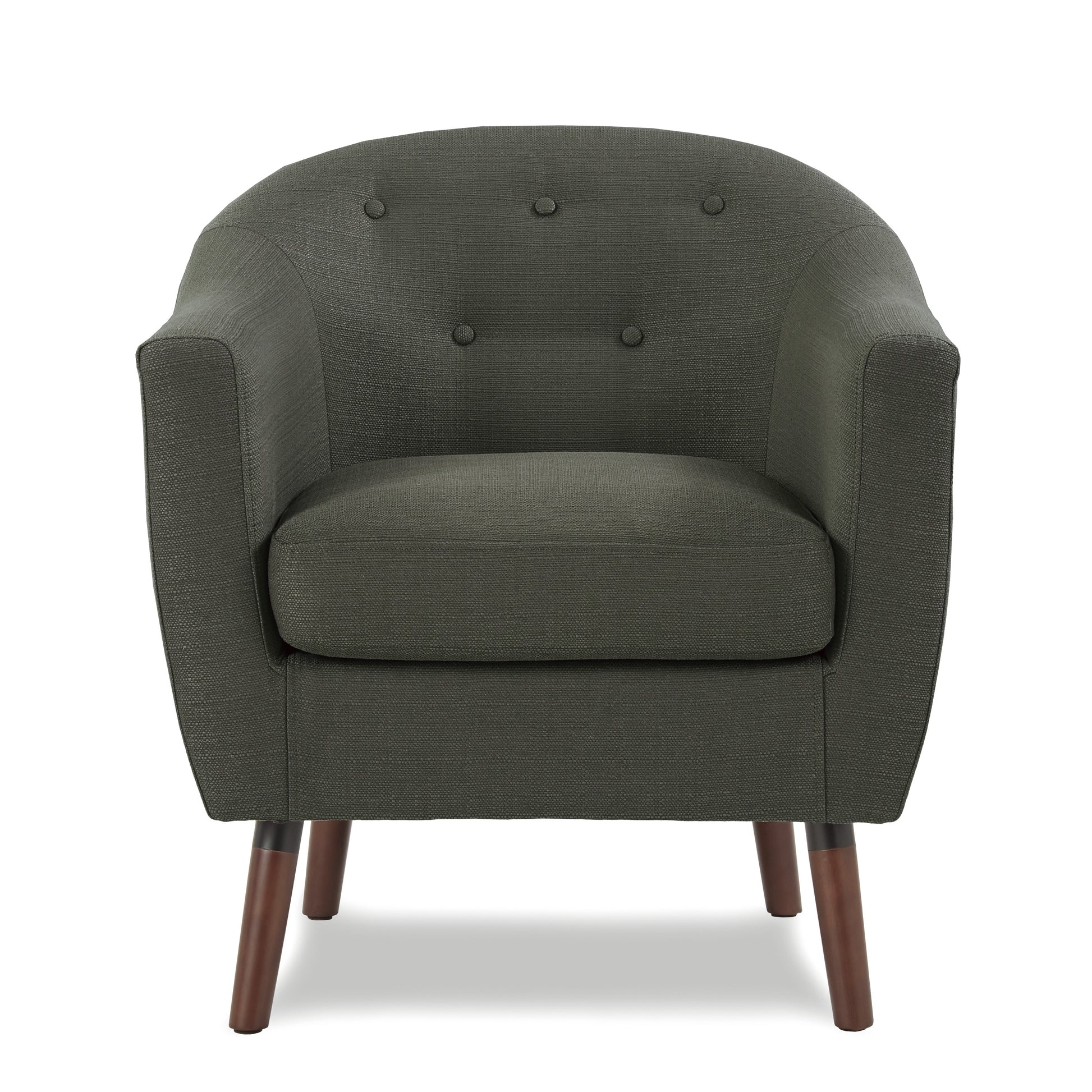 Gray Fabric Upholstered Accent Chair 1Pc Espresso Finish Legs Button Tufted Solid Wood Furniture Living Room Chair Gray Primary Living Space Mid Century Modern,Retro Solid Wood
