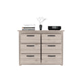 Becca 6 Drawer Double Dresserfour Legs, Metal Hardware Light Gray Gray Drawer 5 Drawers & Above Bedroom Shelf Modern Particle Board Particle Board