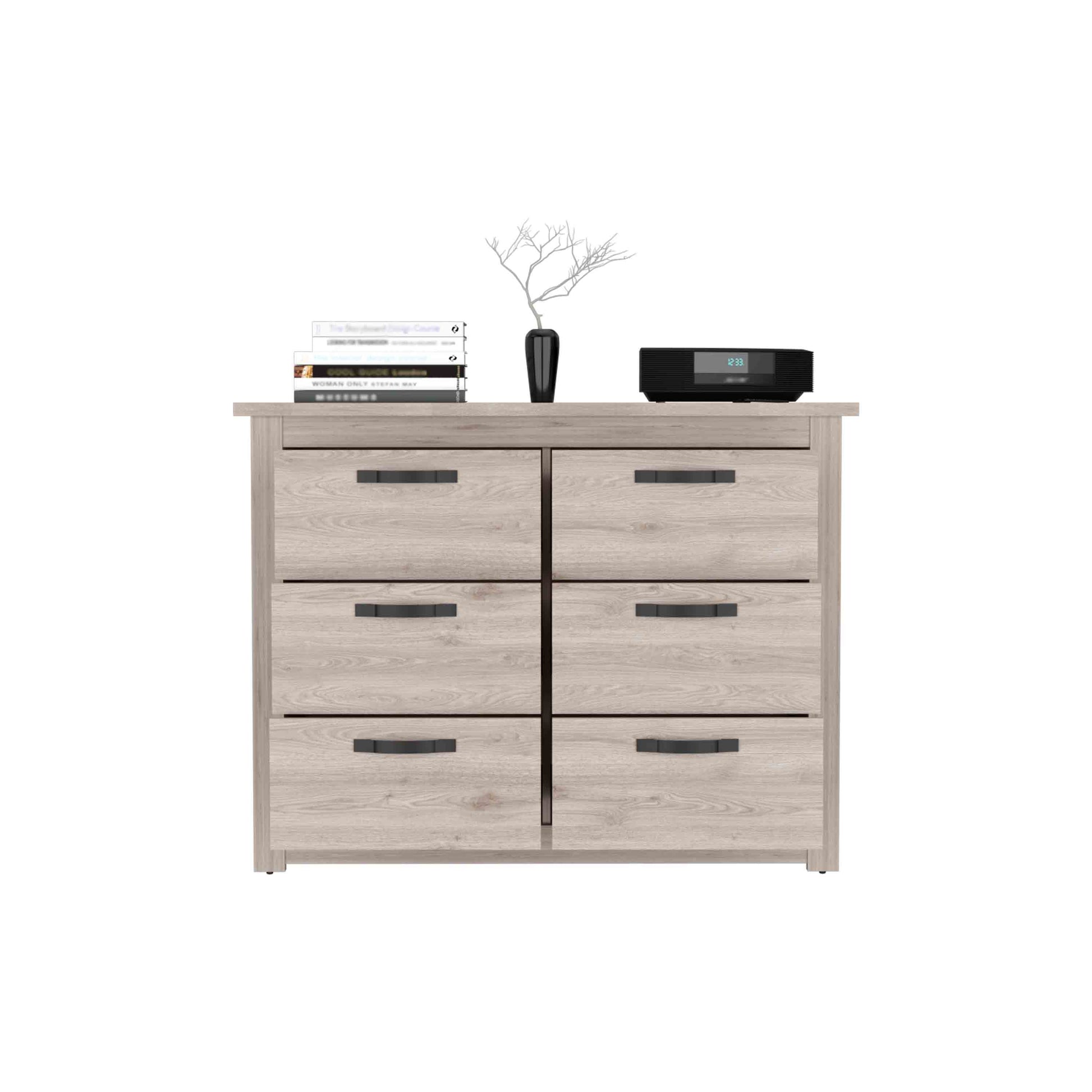 Becca 6 Drawer Double Dresserfour Legs, Metal Hardware Light Gray Gray Drawer 5 Drawers & Above Bedroom Shelf Modern Particle Board Particle Board