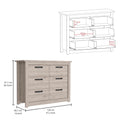 Becca 6 Drawer Double Dresserfour Legs, Metal Hardware Light Gray Gray Drawer 5 Drawers & Above Bedroom Shelf Modern Particle Board Particle Board