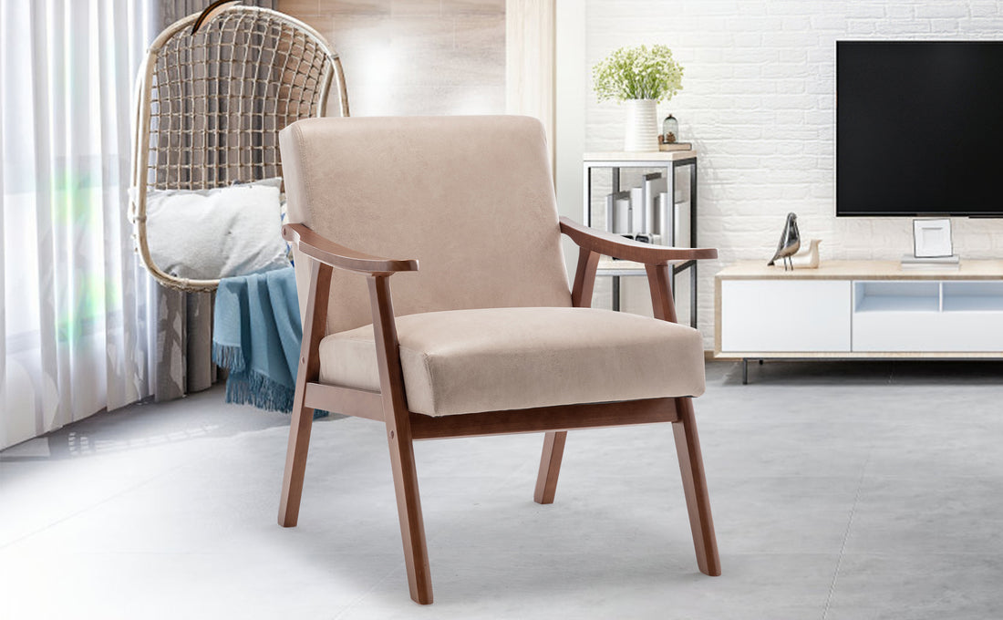Mid Century Modern Chair, Living Room Chair With Solid Wood Frame, Accent Chair Extra Thick Backrest, Wingback Chair For Bedroom, Reading Room, Living Room, Lounge Chair Indoor Light Camel Primary Living Space Mid Century Modern Foam Fabric