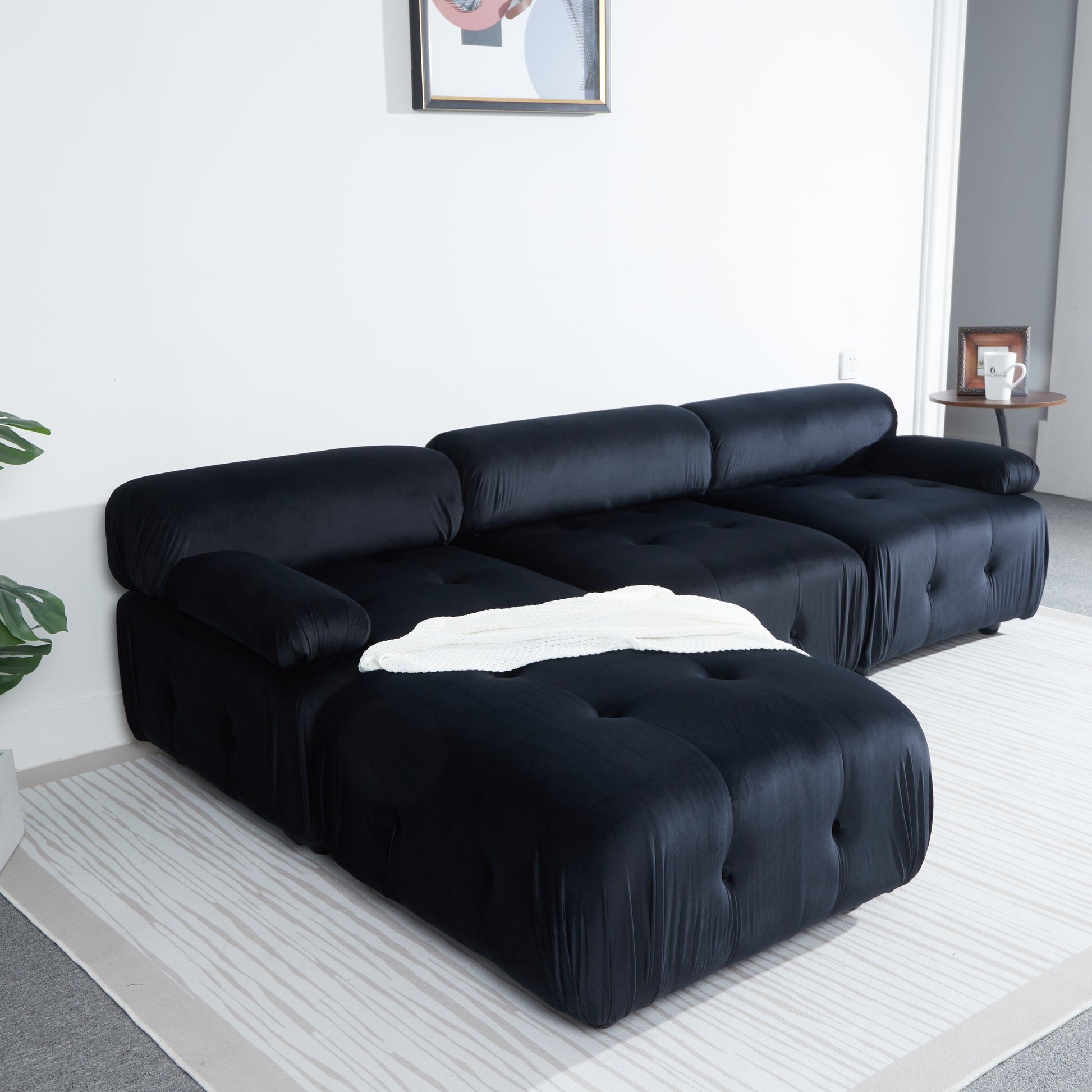 Modular Sectional Sofa Couch, Modern L Shaped Cloud Couch With Reversible Ottoman Convertible Button Tufted Velvet Fabric Couches For Living Room, Diy Combination,Black Black Velvet 4 Seat