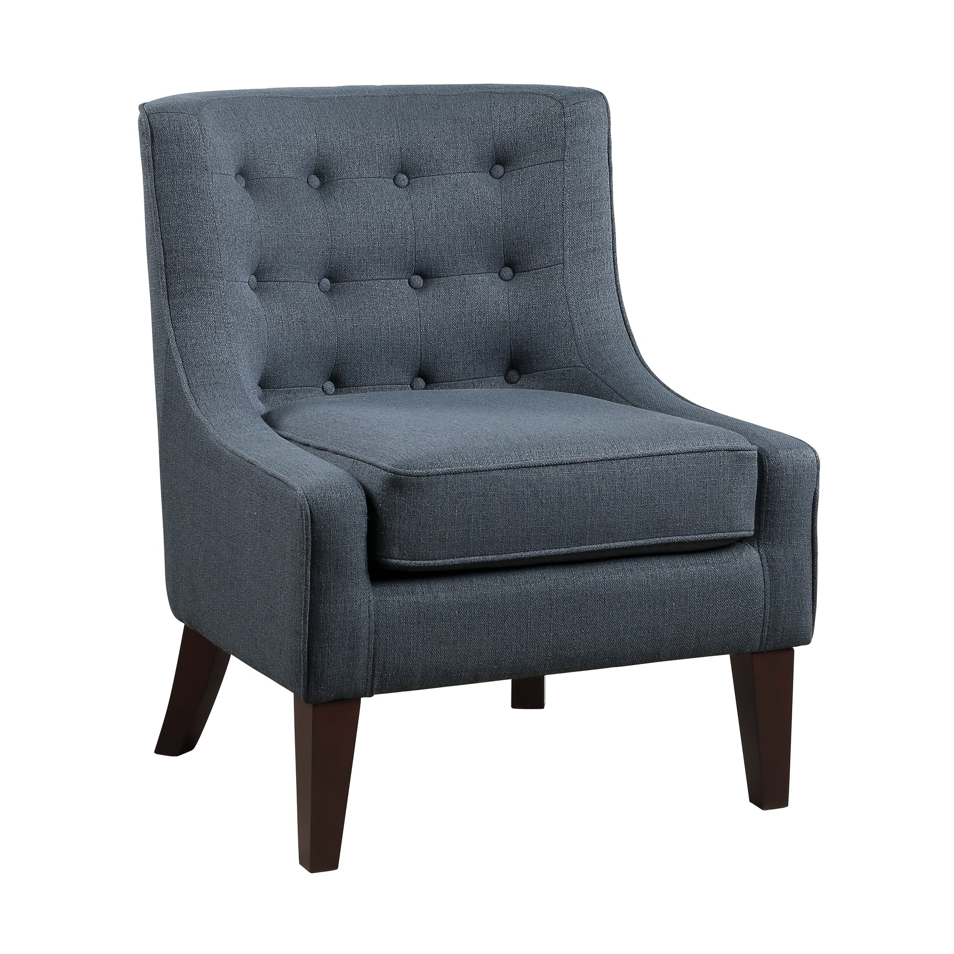 Classic Living Room 1Pc Accent Chair Button Tufted Blue Fabric Upholstery Solid Wood Furniture Reversible Seat Cushion Blue Primary Living Space Classic,Modern Solid Wood