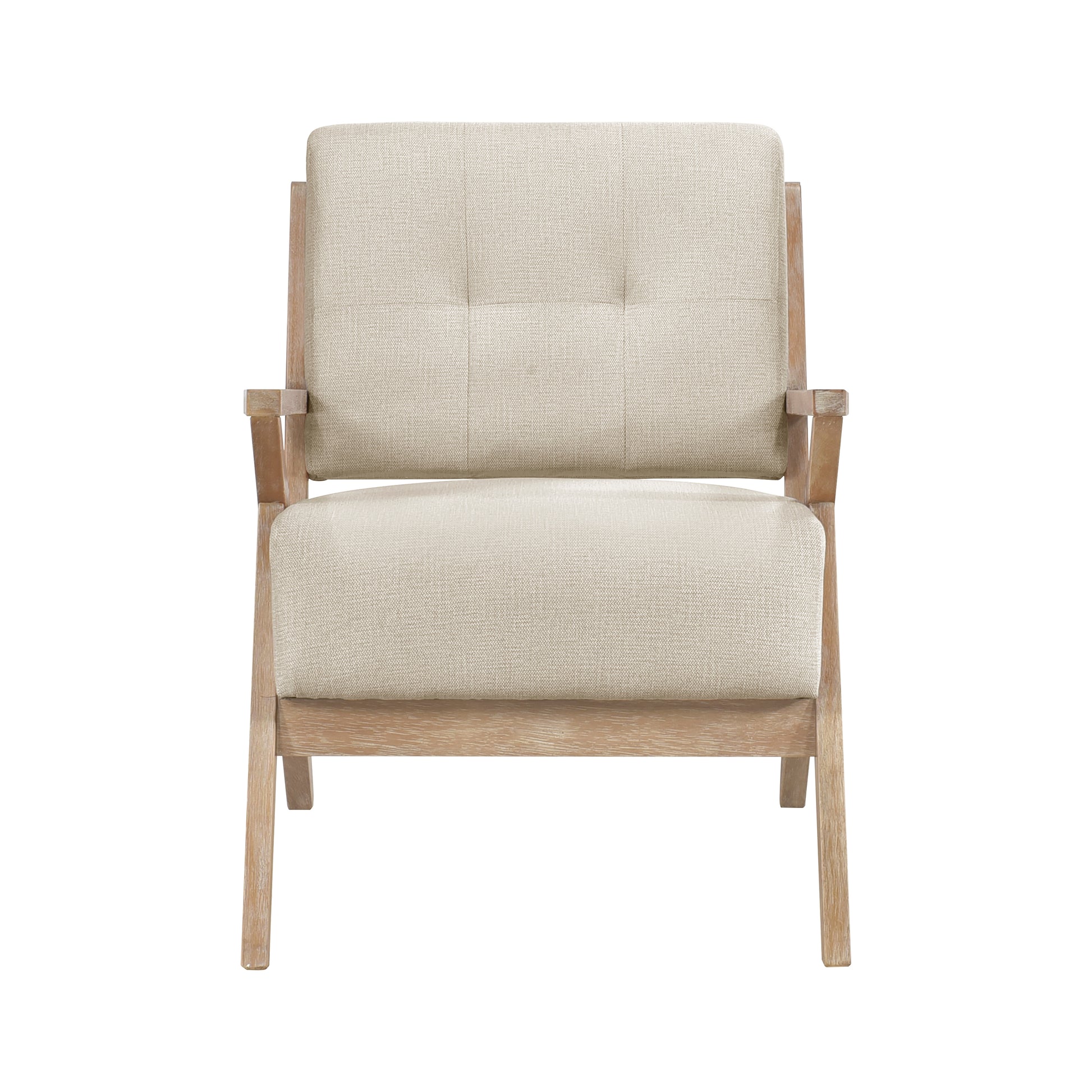 Modern Tufted Back Accent Chair 1Pc Sand Hued Fabric Upholstery Antique Finish Solid Rubberwood Unique Design Furniture Sand Primary Living Space Modern,Rustic Rubberwood Solid Wood