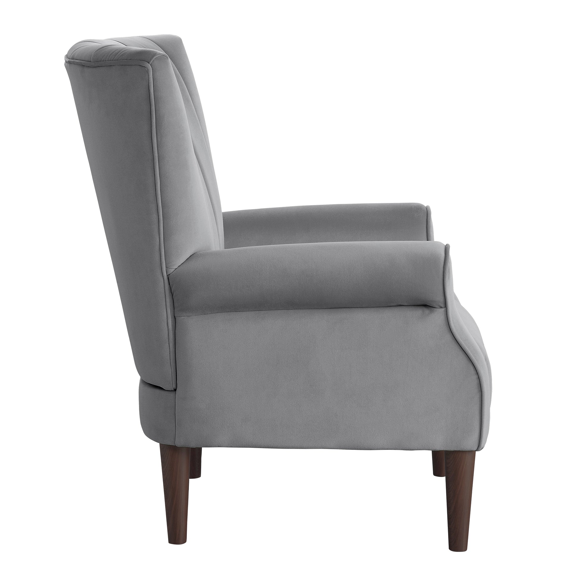 Modern Aesthetic Accent Chair Dark Gray Velvet Channel Tufted Back Solid Wood Furniture 1Pc Stylish Home Traditional Contoured Arms Dark Gray Primary Living Space Contemporary,Modern Velvet