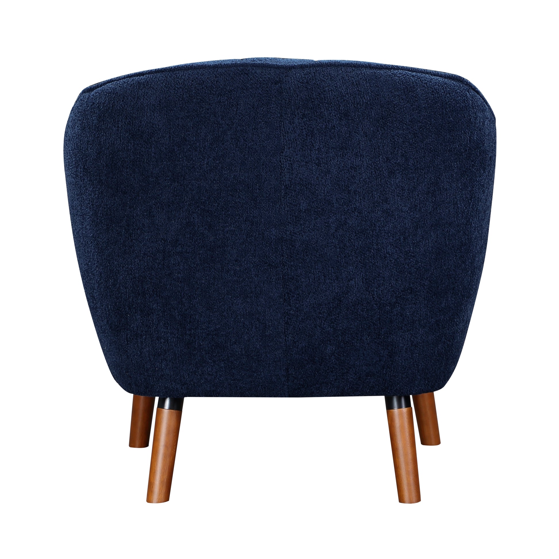 Mid Century Modern Accent Chair 1Pc Blue Chenille Fabric Upholstered Channel Stitched Back Brown Legs Solid Wood Furniture Blue Primary Living Space Mid Century Modern Solid Wood