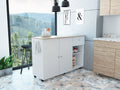 Kitchen Island Cart Victoria, Four Interior Shelves, Six Carters, One Drawer, Double Door Cabinet White Light Oak Multicolor Particle Board Particle Board