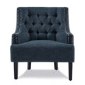 Modern Traditional Accent Chair Button Tufted Bluetextured Fabric Upholstery Solid Wood 1Pc Living Room Furniture Indigo Primary Living Space Modern,Traditional Solid Wood