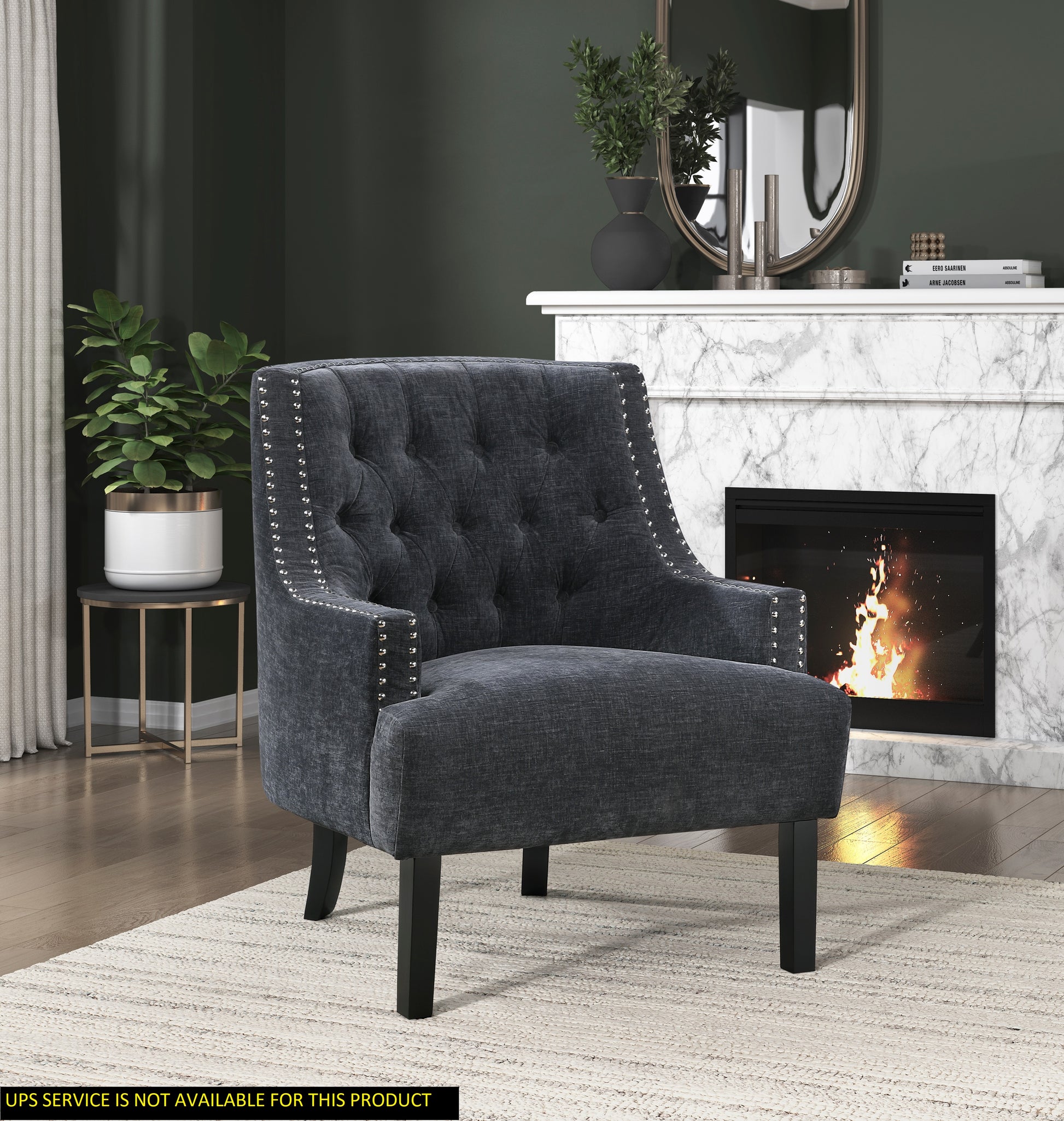 Modern Traditional Accent Chair Black Chenille Upholstery Button Tufted Solid Wood 1Pc Living Room Furniture Black Primary Living Space Modern,Traditional Solid Wood