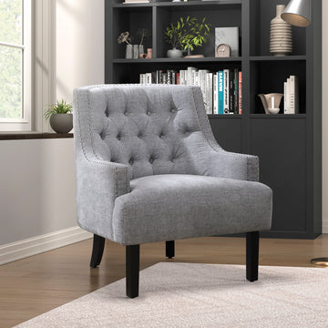 Modern Traditional Accent Chair Gray Chenille Upholstery Button Tufted Solid Wood 1Pc Living Room Furniture Gray Primary Living Space Modern,Traditional Solid Wood
