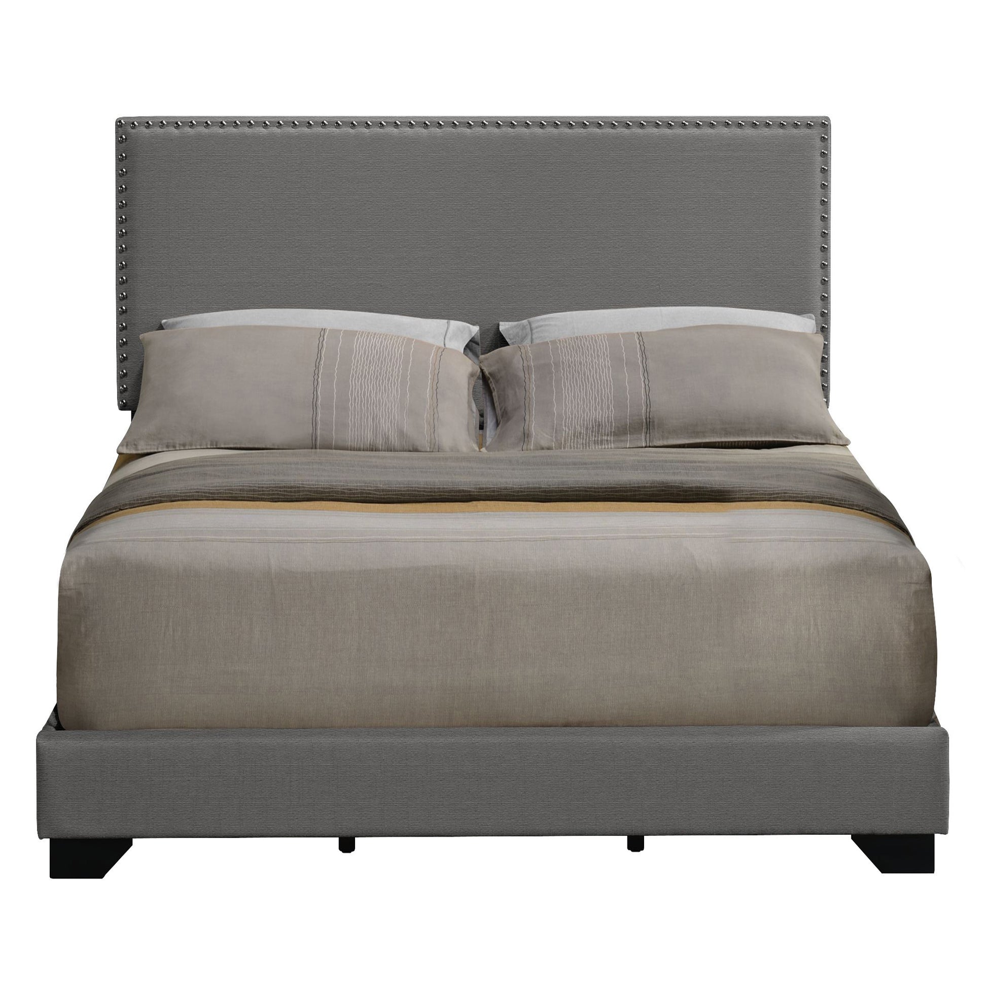 Light Grey Queen Panel Bed With Trim Box Spring Required Queen Light Grey Wood Bedroom Panel Wood Fabric