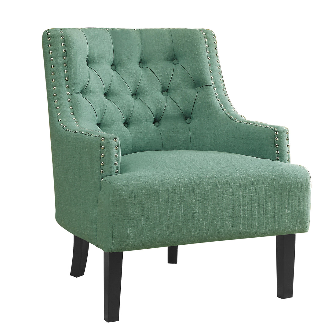 Modern Traditional Accent Chair Button Tufted Teal Textured Fabric Upholstery Solid Wood 1Pc Living Room Furniture Teal Primary Living Space Modern,Traditional Solid Wood
