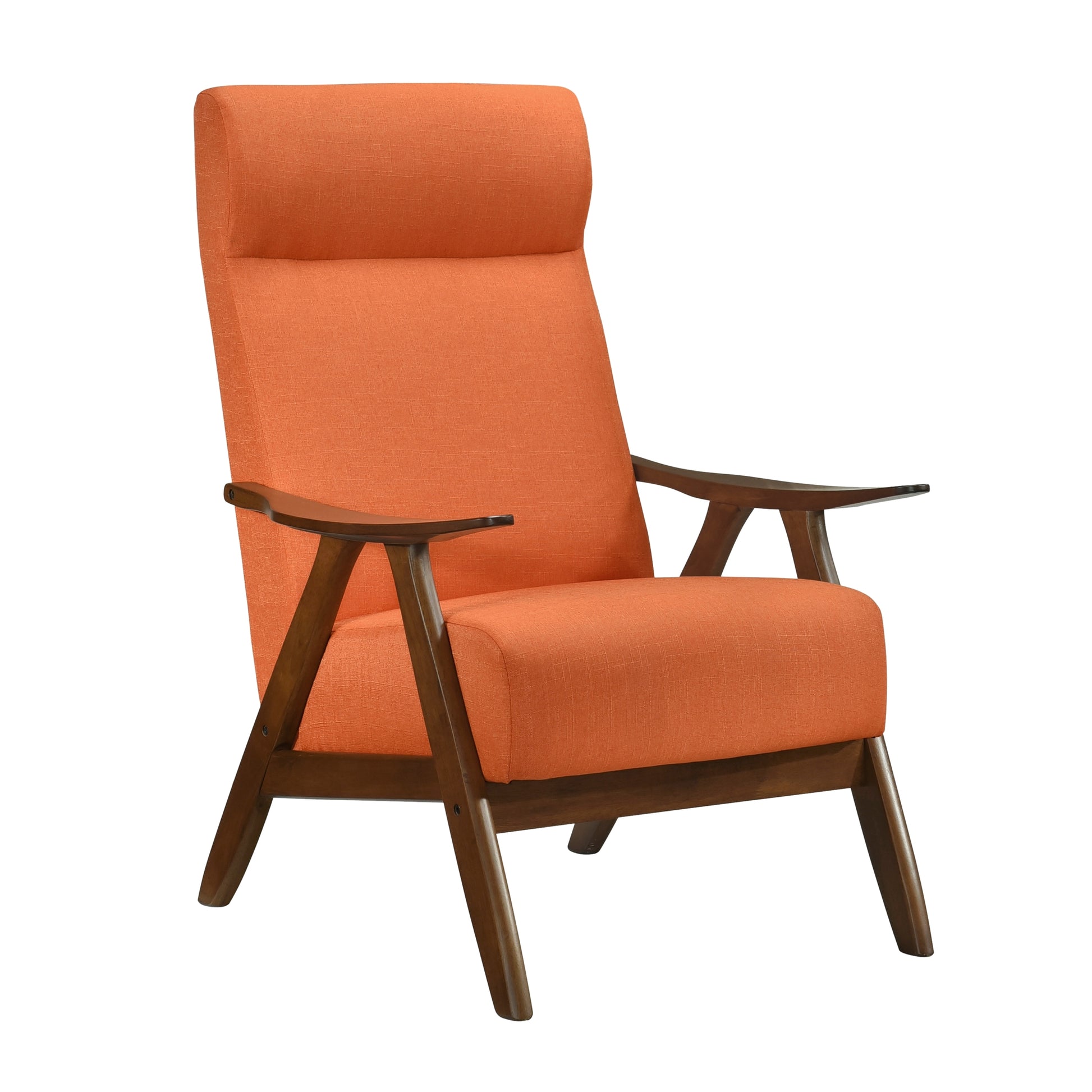 Modern Accent Chair 1Pc Orange Fabric Upholstered High Back Chair Cushion Seat And Back Walnut Finish Solid Wood Living Room Furniture Orange Primary Living Space Modern,Traditional Rubberwood Solid Wood