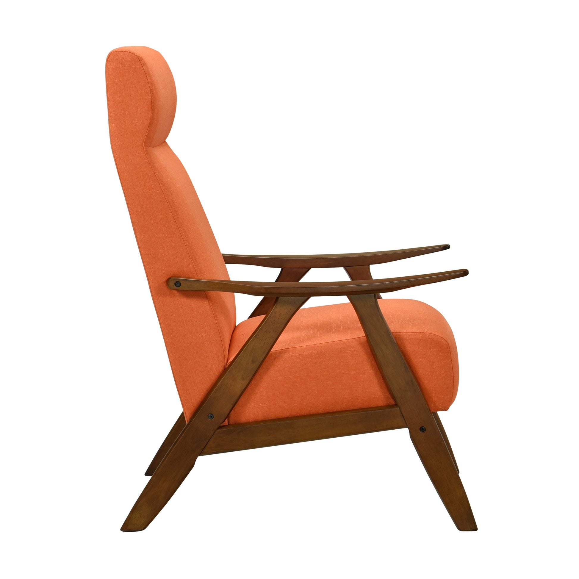 Modern Accent Chair 1Pc Orange Fabric Upholstered High Back Chair Cushion Seat And Back Walnut Finish Solid Wood Living Room Furniture Orange Primary Living Space Modern,Traditional Rubberwood Solid Wood