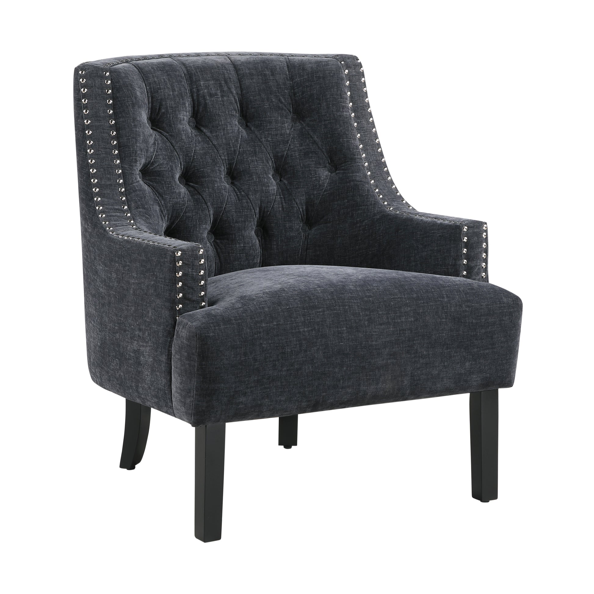 Modern Traditional Accent Chair Black Chenille Upholstery Button Tufted Solid Wood 1Pc Living Room Furniture Black Primary Living Space Modern,Traditional Solid Wood