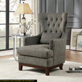 Button Tufted Wing Back Accent Chair 1Pc Gray Fabric Upholstered Pillow Solid Wood Traditional Living Room Furniture Brown Gray Primary Living Space Luxury,Traditional Solid Wood