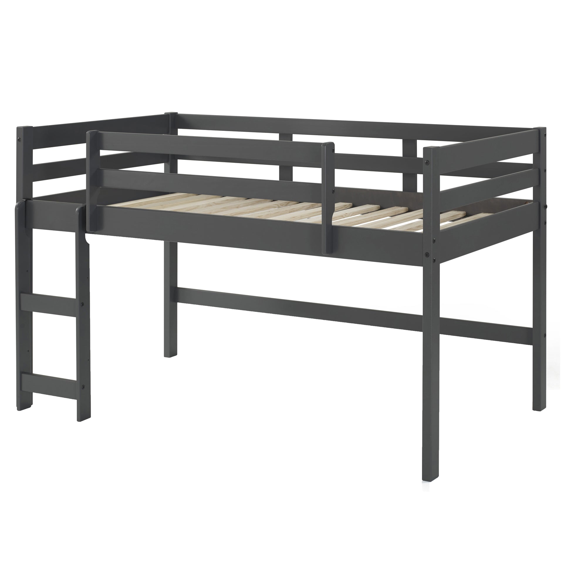 Grey Twin Loft Bed With Reversible Ladder Twin Grey Wood Gray Bedroom Bunk Wood