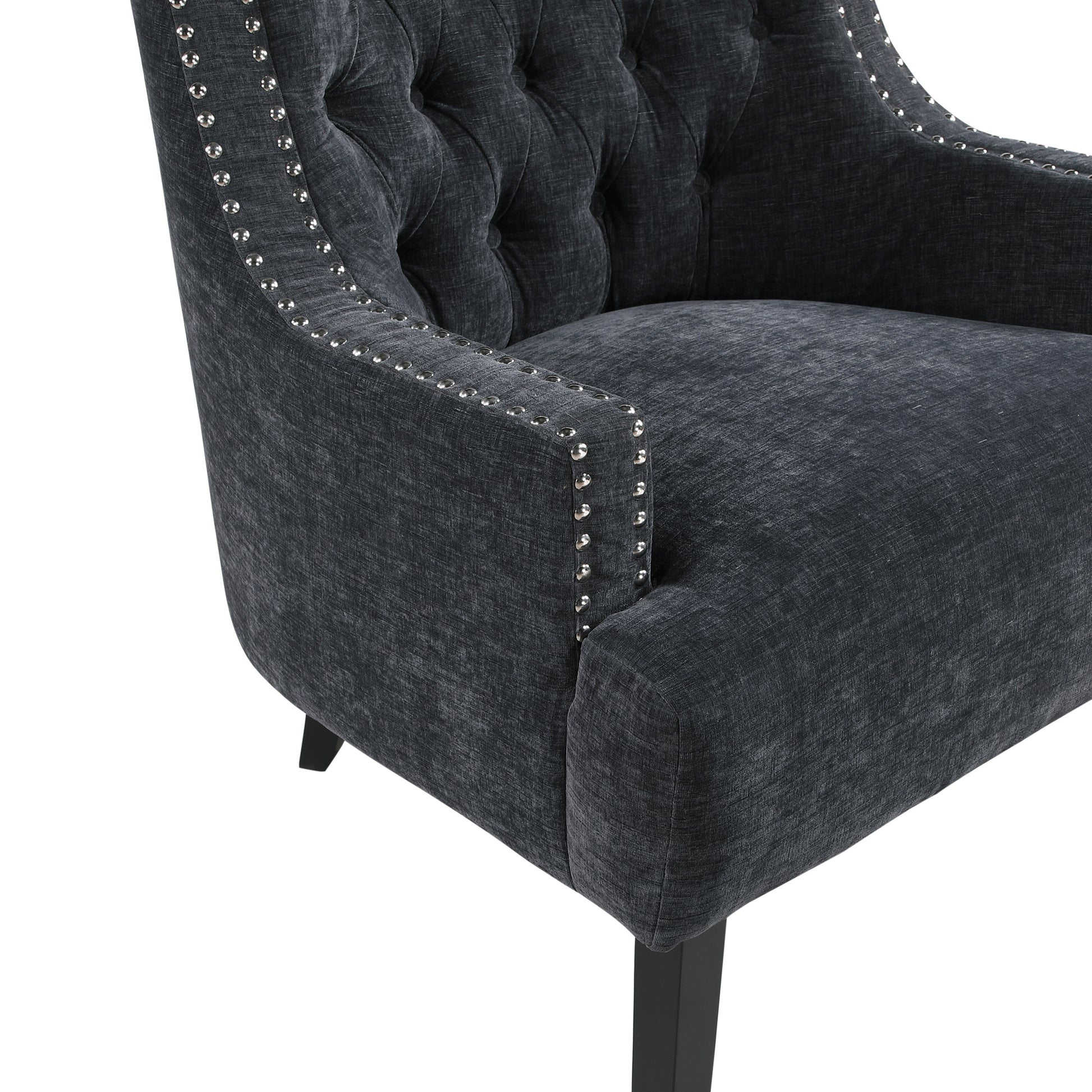Modern Traditional Accent Chair Black Chenille Upholstery Button Tufted Solid Wood 1Pc Living Room Furniture Black Primary Living Space Modern,Traditional Solid Wood
