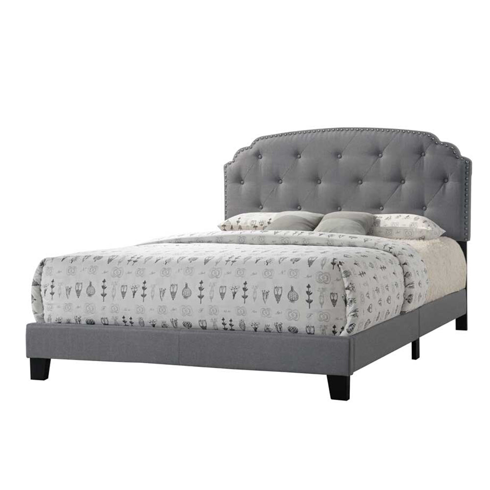 Grey Upholstered Queen Bed Box Spring Required Queen Grey Wood Bedroom Panel Fabric