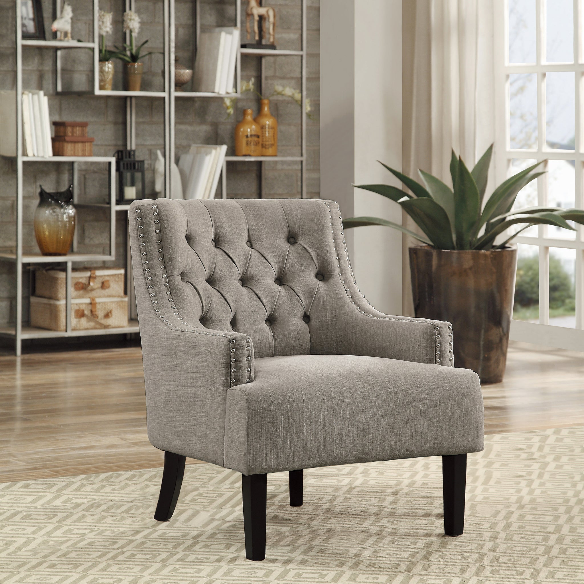 Modern Traditional Accent Chair Button Tufted Taupe Fabric Upholstery Solid Wood 1Pc Living Room Furniture Taupe Primary Living Space Modern,Traditional Solid Wood