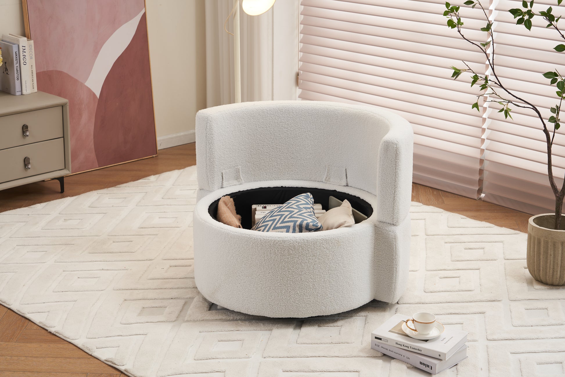 029 Teddy Fabric Swivel And Storage Chair With Back Cushion For Living Room,Ivory Ivory Primary Living Space Modern Foam Teddy