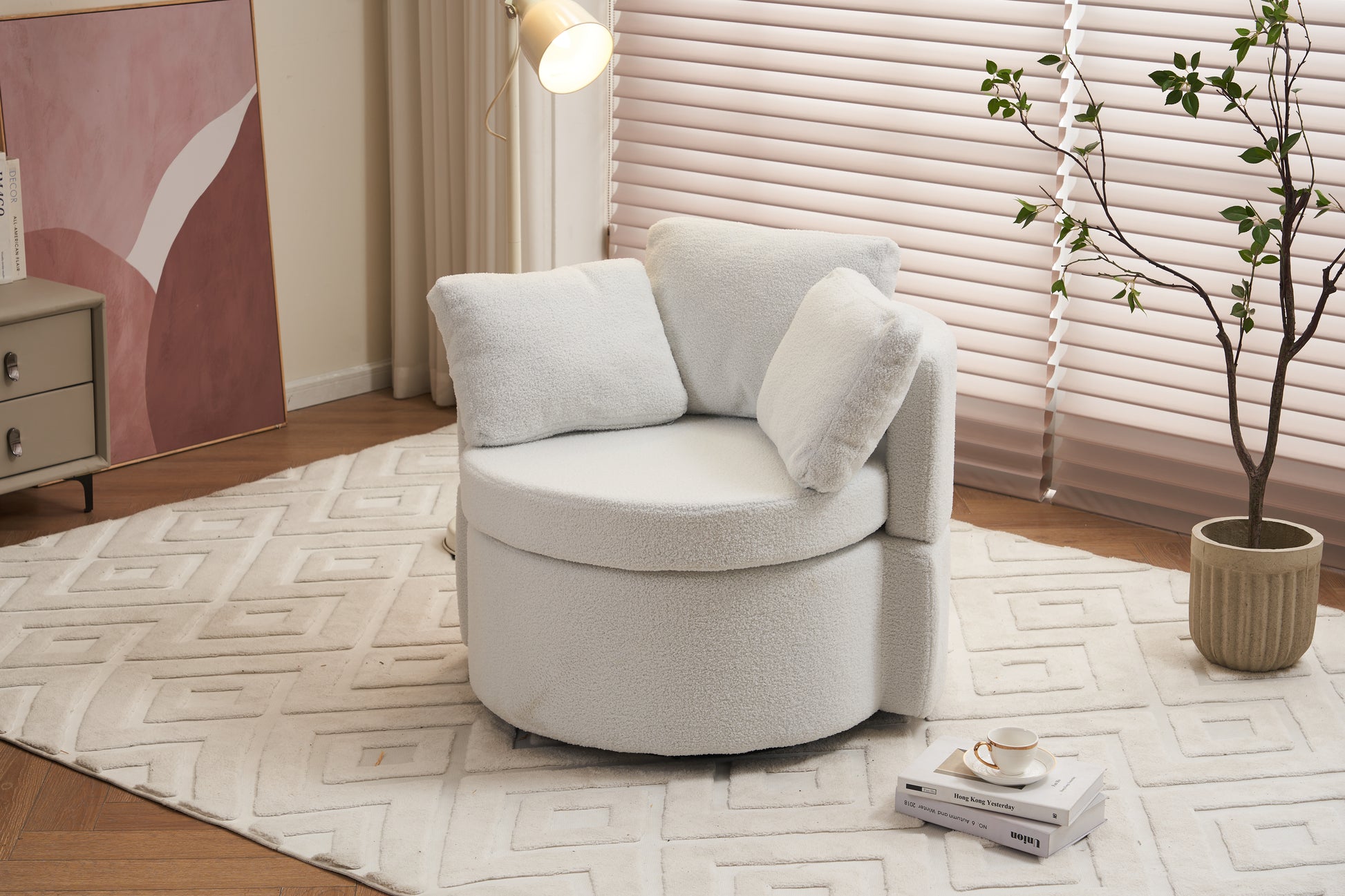 029 Teddy Fabric Swivel And Storage Chair With Back Cushion For Living Room,Ivory Ivory Primary Living Space Modern Foam Teddy