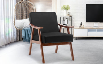 Mid Century Modern Chair, Living Room Chair With Solid Wood Frame, Accent Chair Extra Thick Backrest, Wingback Chair For Bedroom, Reading Room, Living Room, Lounge Chair Indoor Black Primary Living Space Mid Century Modern Foam Velvet