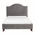 Modern Traditional Bedroom Gray Velvet Upholstered Queen Bed Camelback Headboard Trim Solid Wood Furniture 1Pc Panel Bed Box Spring Required Queen Gray Wood Bedroom Modern,Traditional Panel Velvet Solid Wood