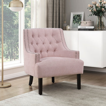 Modern Traditional Accent Chair Pink Chenille Upholstery Button Tufted Solid Wood 1Pc Living Room Furniture Pink Primary Living Space Modern,Traditional Solid Wood