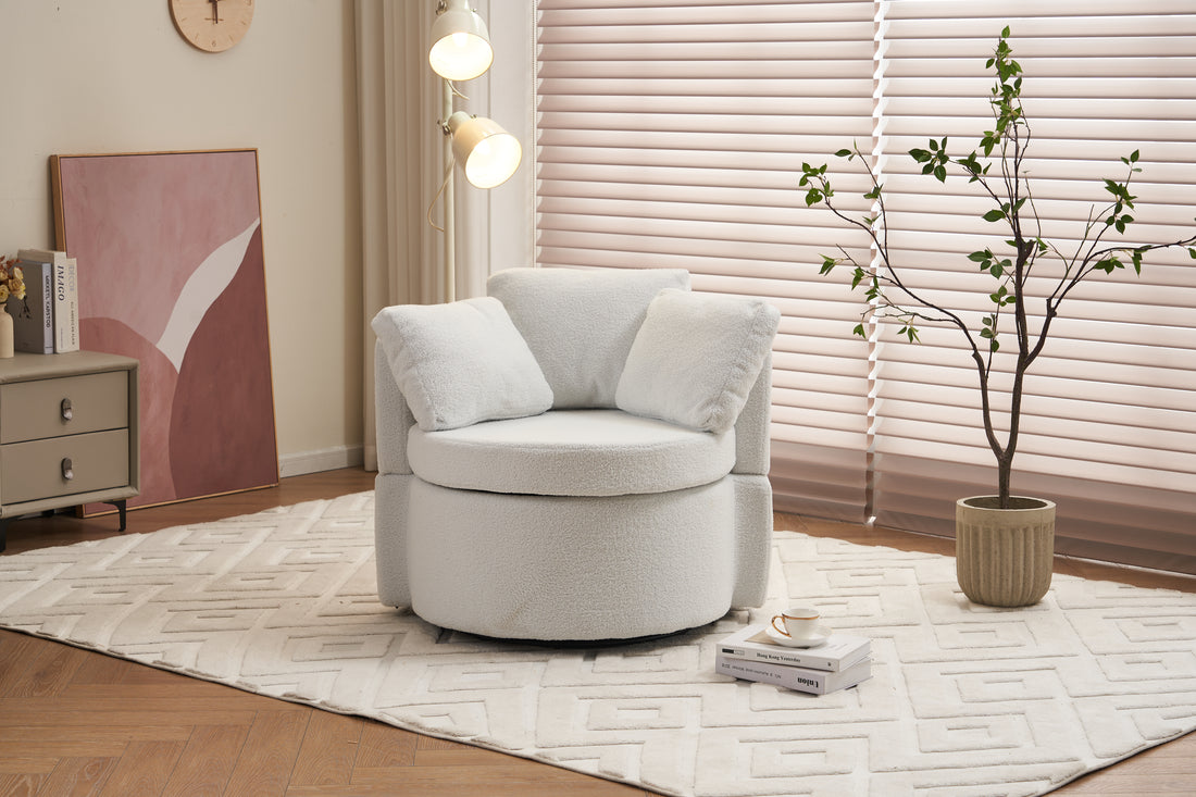 029 Teddy Fabric Swivel And Storage Chair With Back Cushion For Living Room,Ivory Ivory Primary Living Space Modern Foam Teddy