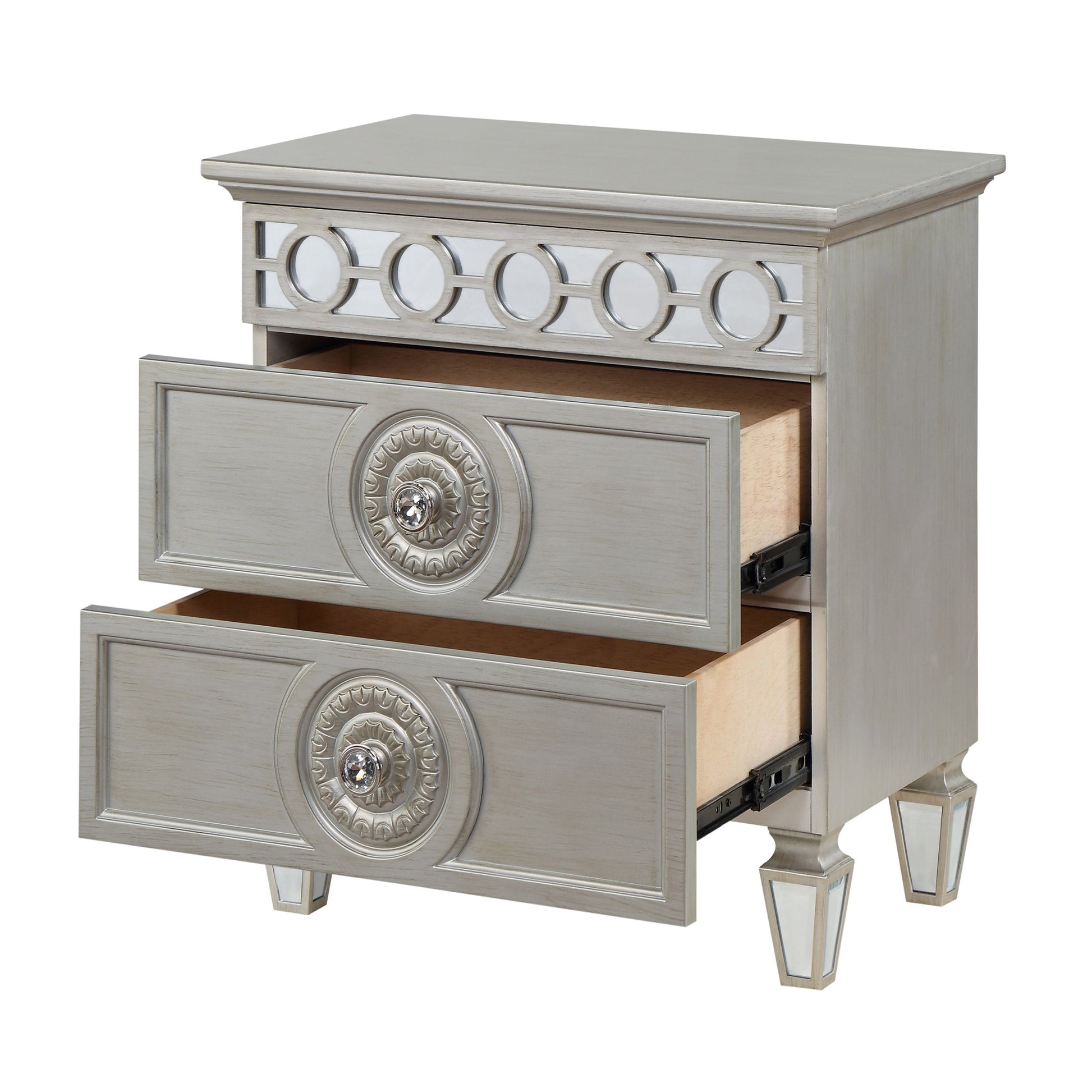 Silver 2 Drawer Nightstand Silver 2 Drawers Bedroom Rectangle Luxury Drawers Pine Silver Wood