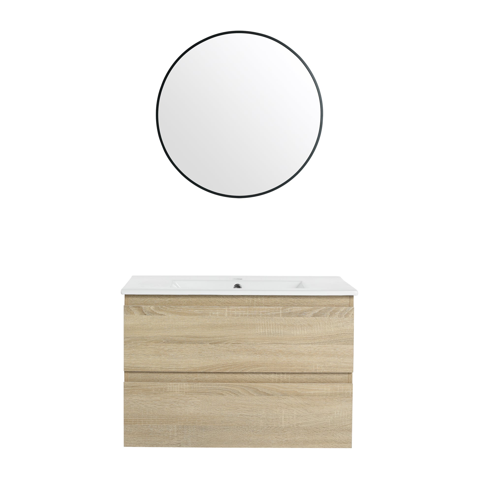 30" Wall Mounted Bathroom Vanity With Ceramic Sink, 2 Soft Close Drawers, Kd Package 2 Light Oak Bathroom Wall Mounted Modern Plywood